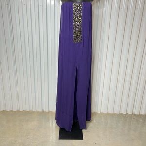 BCBGMaxAzria Purple Silk Chiffon Strapless Gown. Preowned